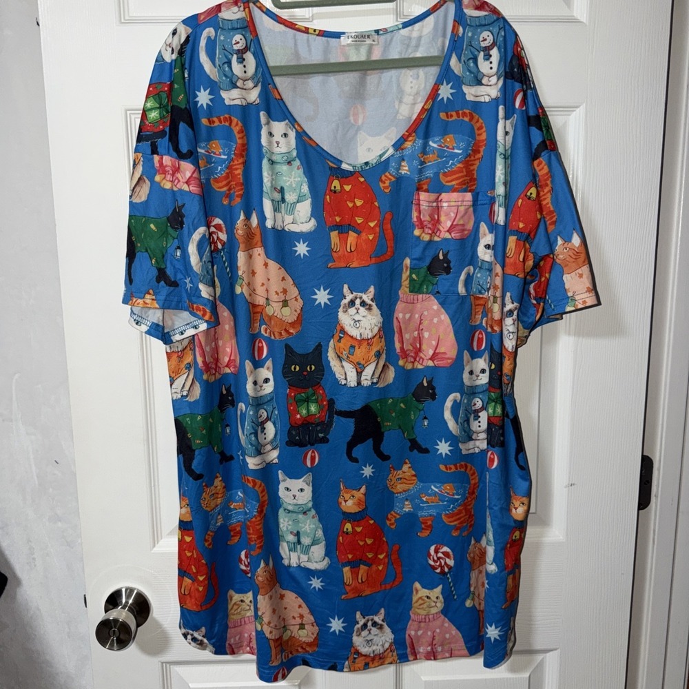 Ekouaer Women's Cat Nightgown Soft X-Large Blue Multicolor Very Soft